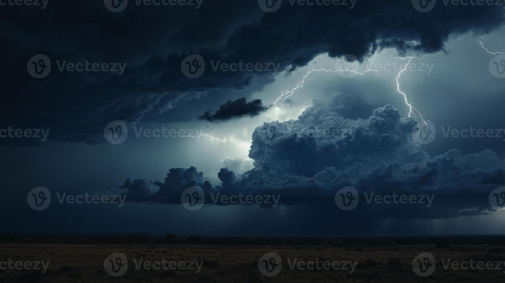 Dramatic storm clouds with dark blue hues and lighting, creating a moody and atmospheric scene, perfect for weather-related concepts and backgrounds. photo