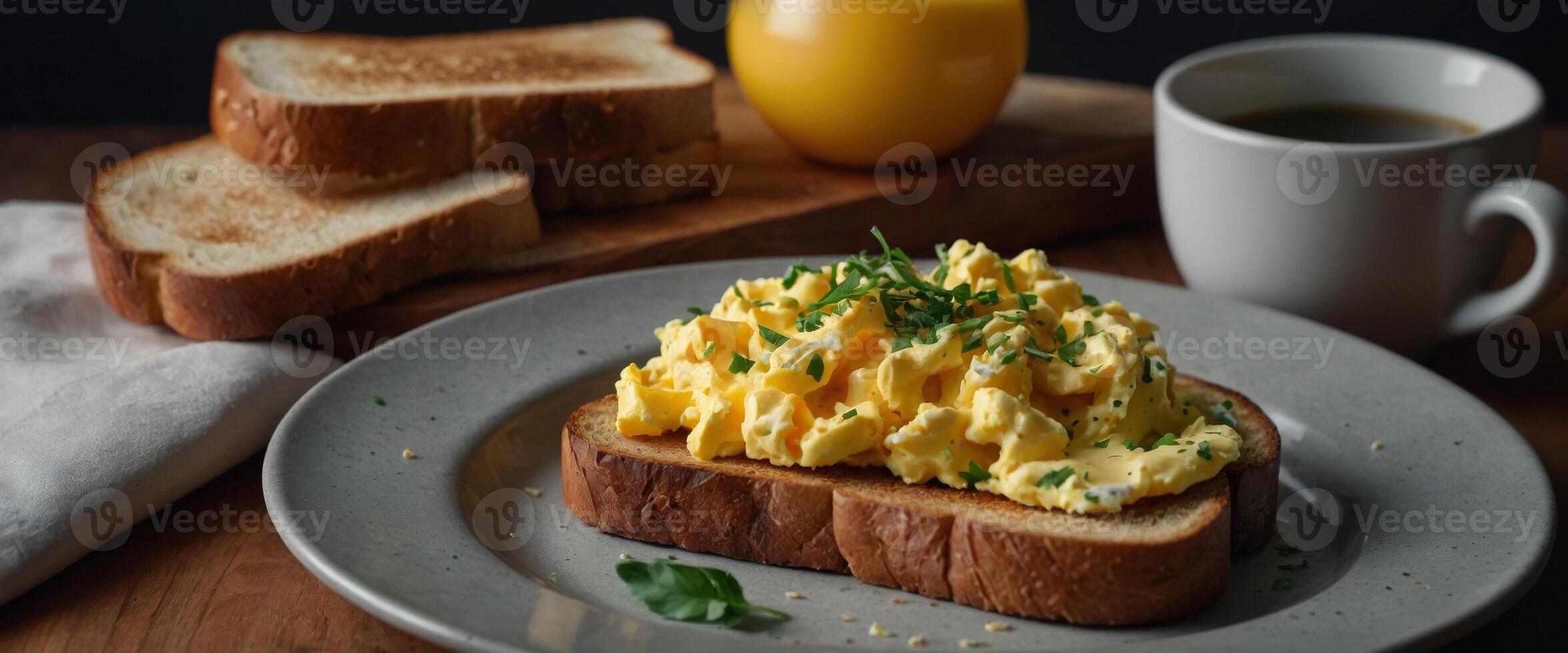 Eco friendly Choice Scrambled Eggs and Toast. photo