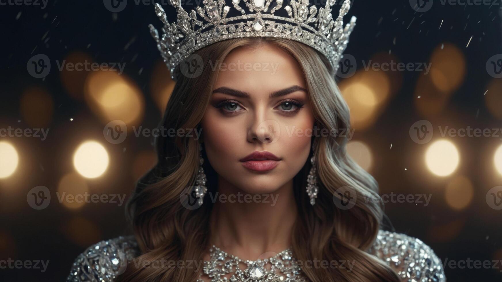 Elegant beauty queen with a sparkling crown, poised and regal. photo