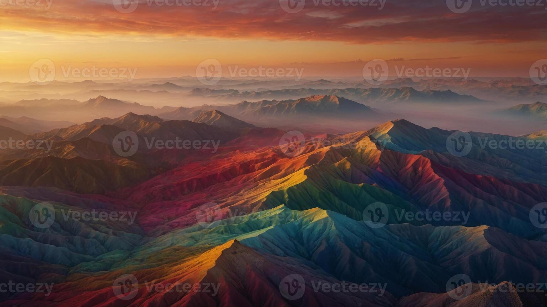 Envision the kinetic beauty of a sunrise gradient vista, where vibrant pigments dance with deeper shades, creating a dynamic interplay of colors and textures. photo