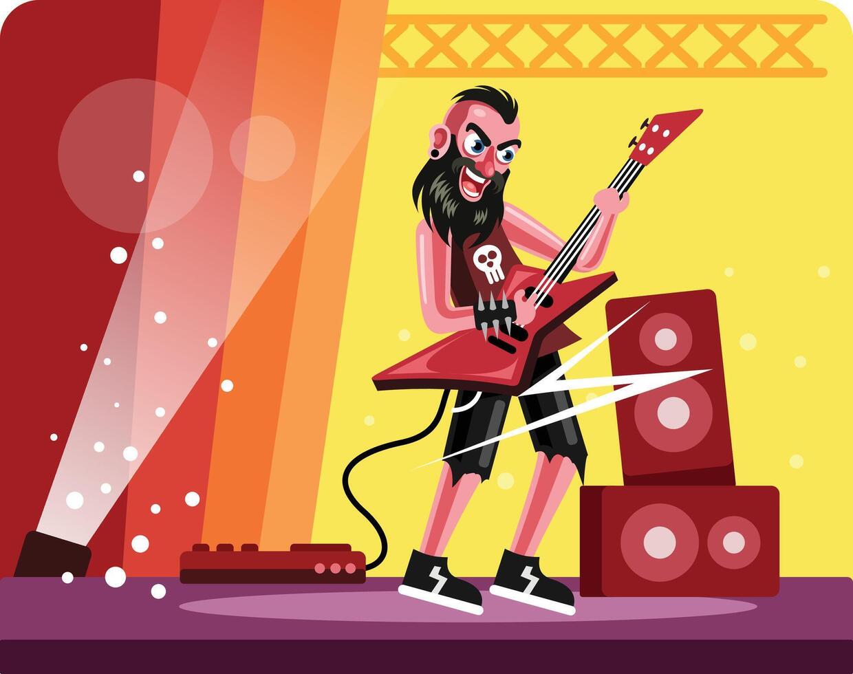 Rock Musician Guitarist Playing Guitar on Stage vector