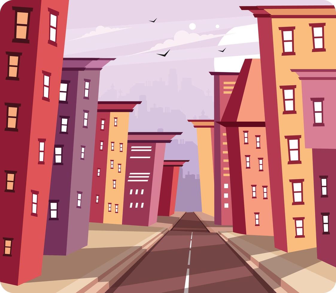 Street Landscape Apartment Buildings Illustration vector