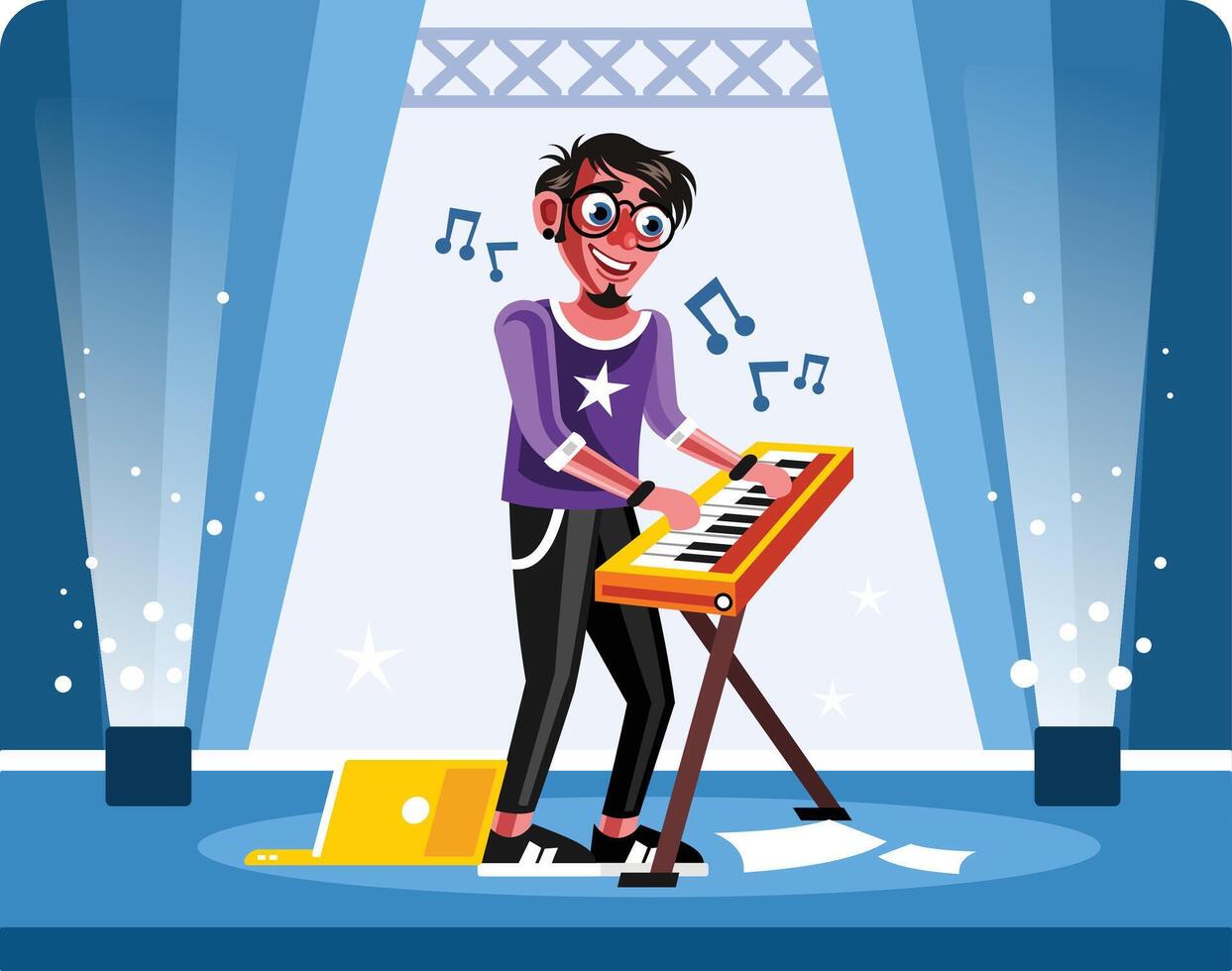 Pianist Playing Piano on Stage vector