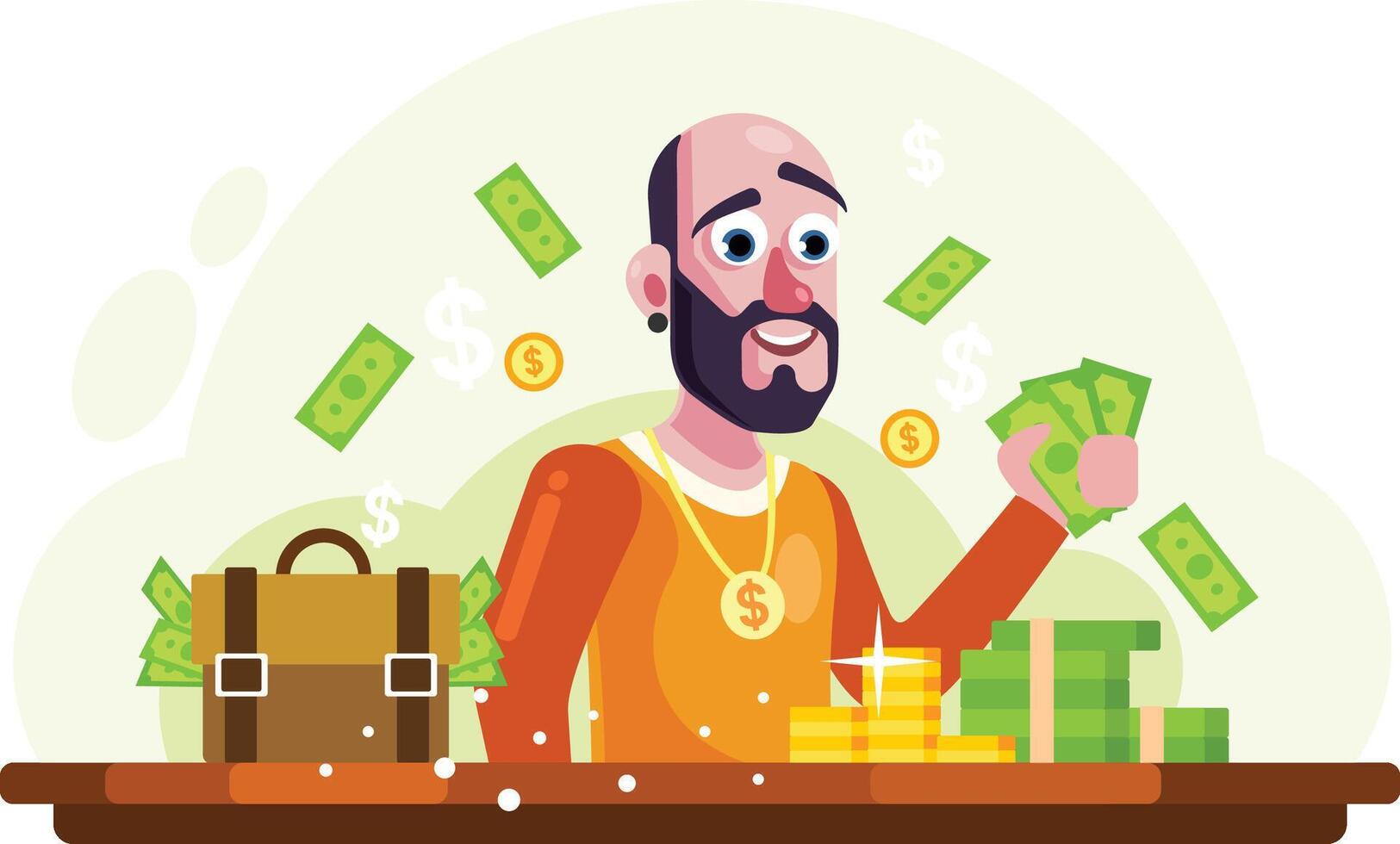 Rich Man with Money and Gold Illustration vector