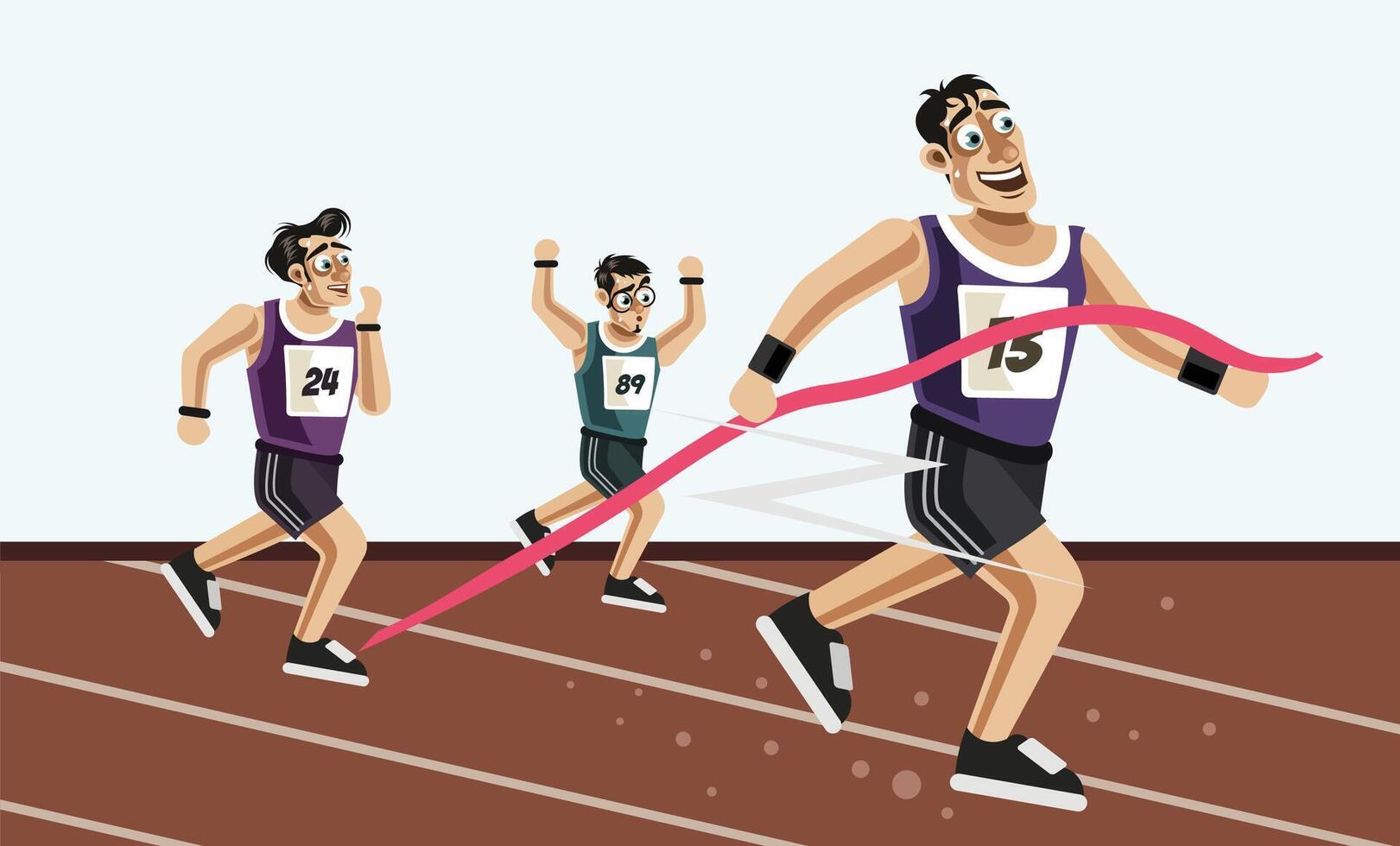 Runners cross the finish line vector