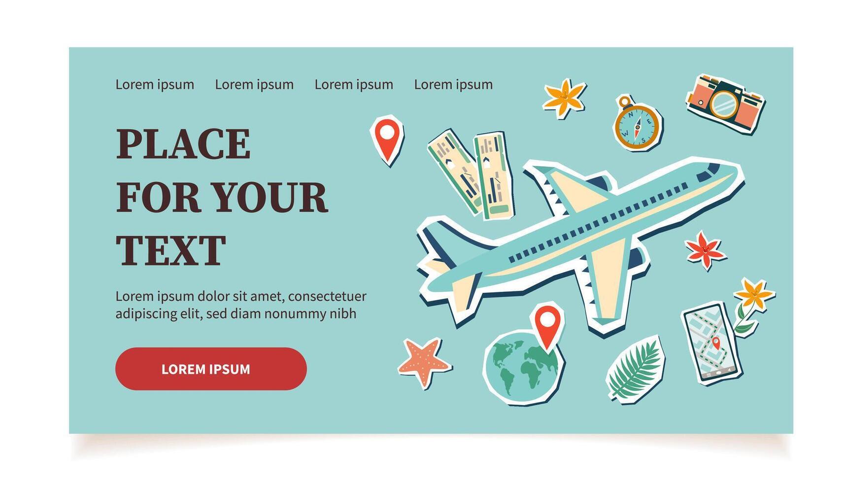 Summer vacation plane ticket. Summer and travel concept. Travel banner with stickers. Summer travel destinations. vector