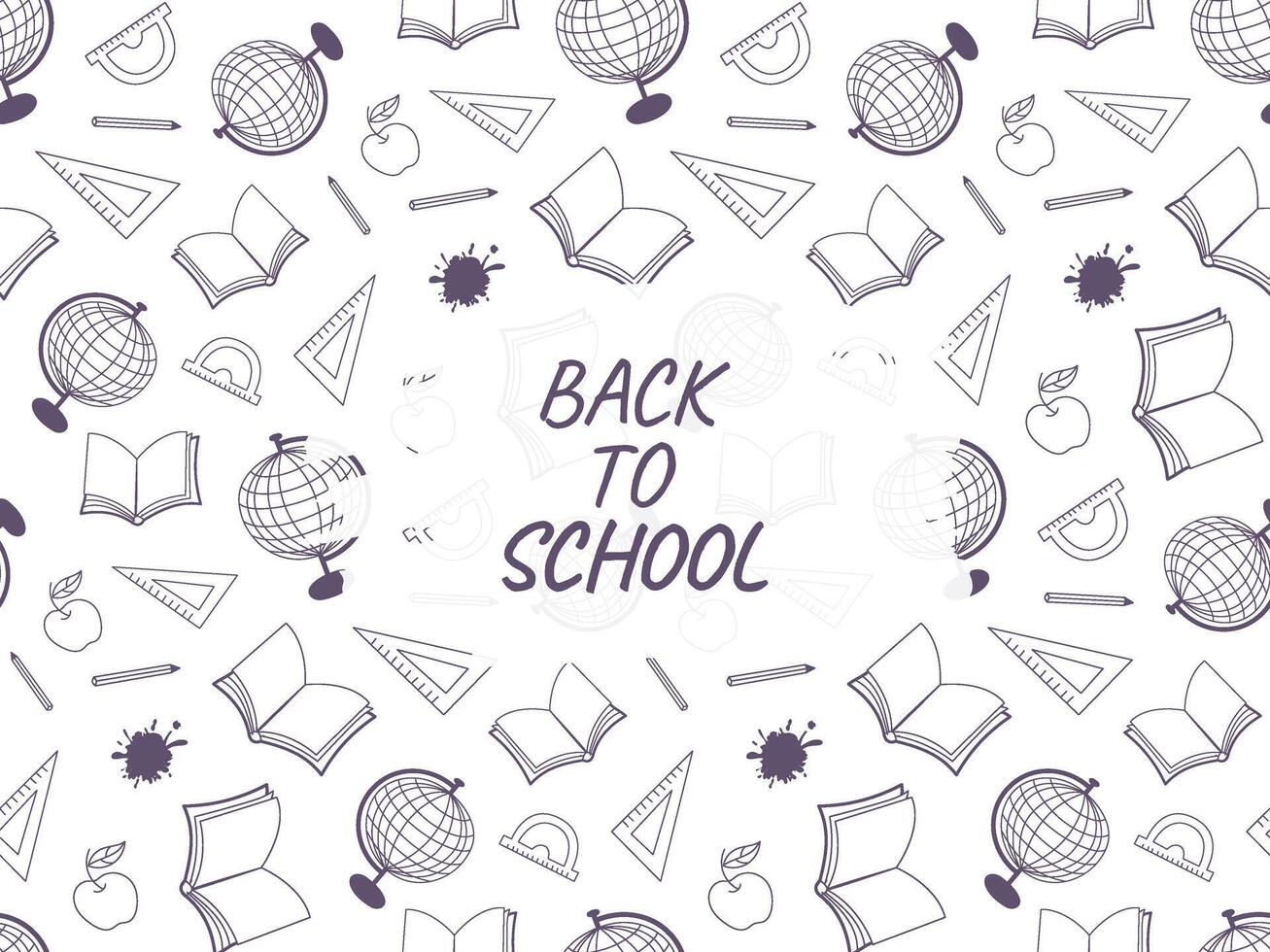 Banner template Back to school with school supplies in doodle style vector
