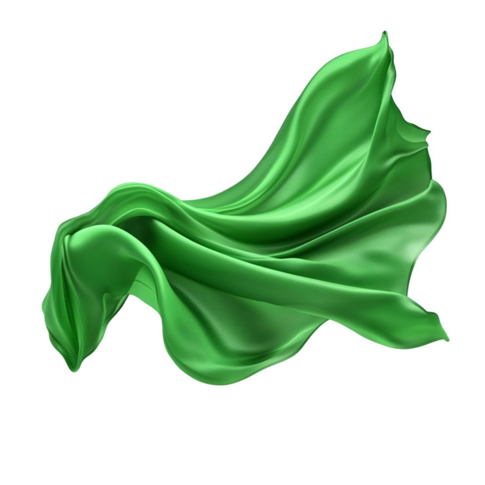 Luxurious Green Silk Drapery on Clear Transparent Background. png