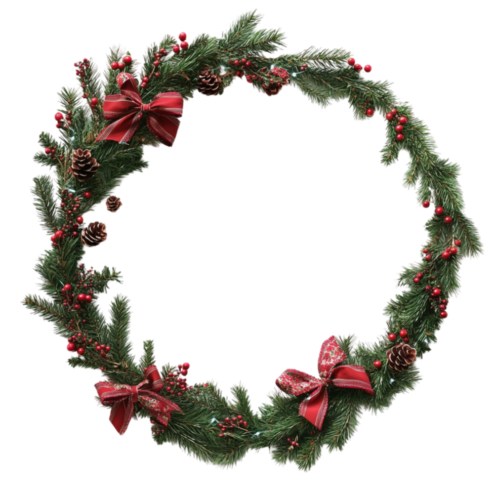 Holiday Wreath with Red Bows and Winter Barriered png