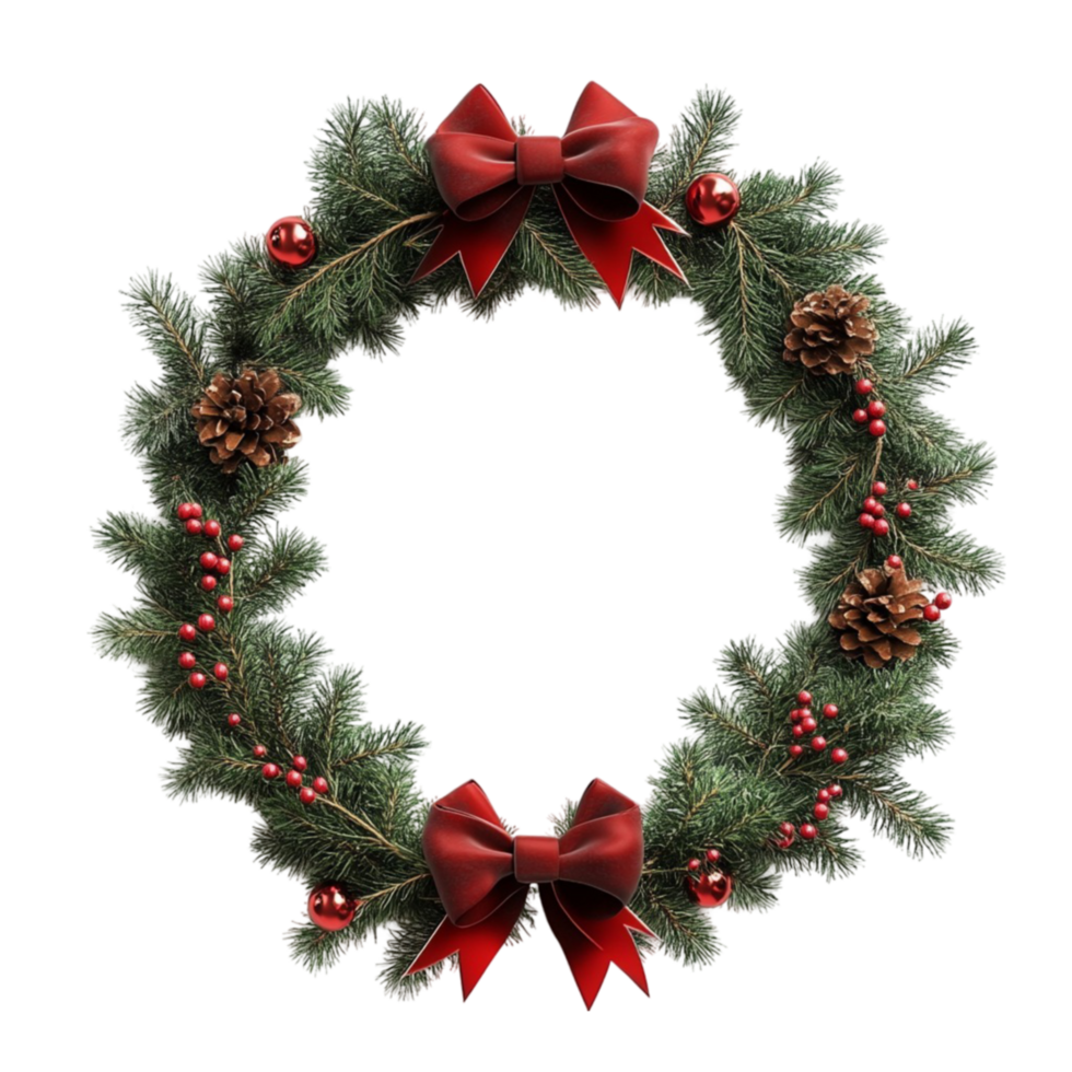 Festive Christmas Wreath with Red Ribbons and Holly Berries png