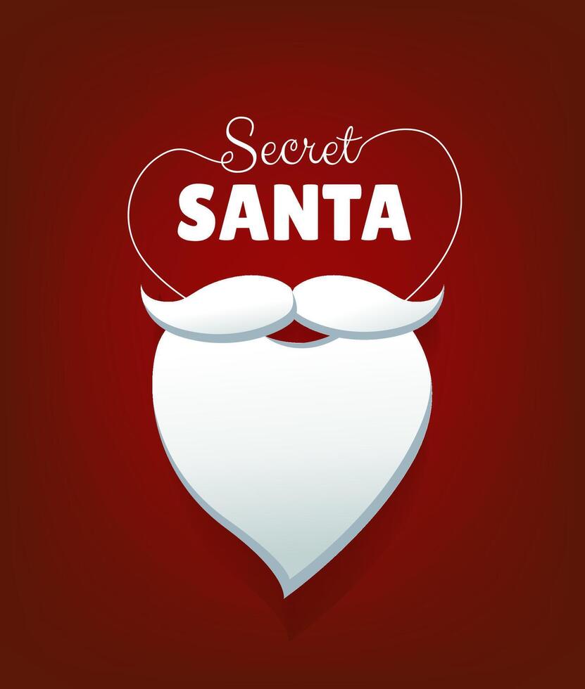 Secret Santa beard banner template on red holiday background. Christmas greeting vector