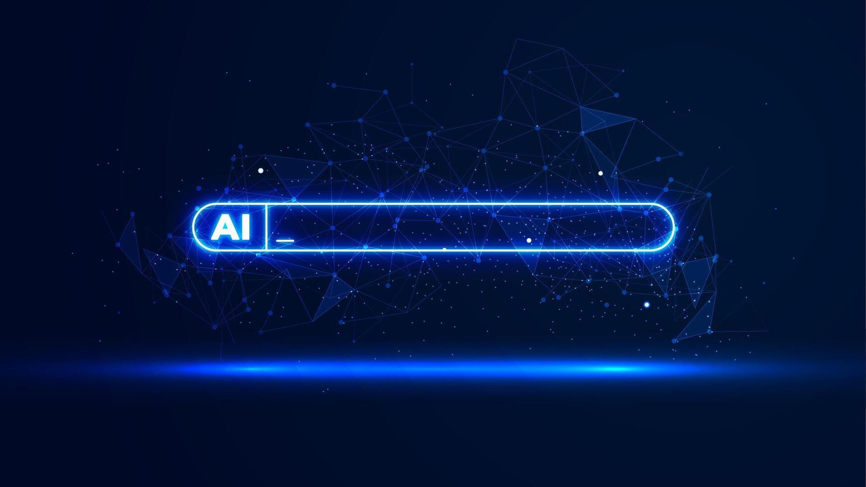 Futuristic AI prompt bar illustration. High-tech background concept. Glowing searching bar with plexus lines vector