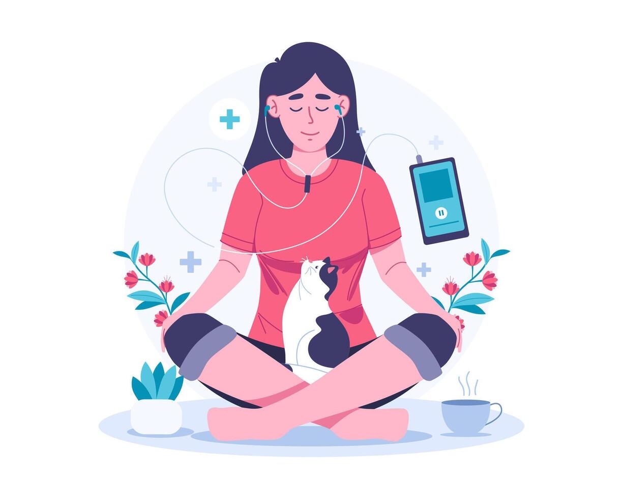Meditating peacefully concept illustration vector