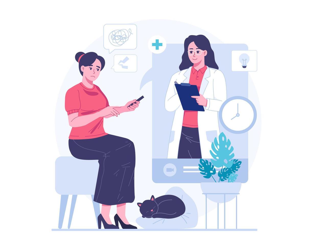 Psychotherapy online session illustration vector