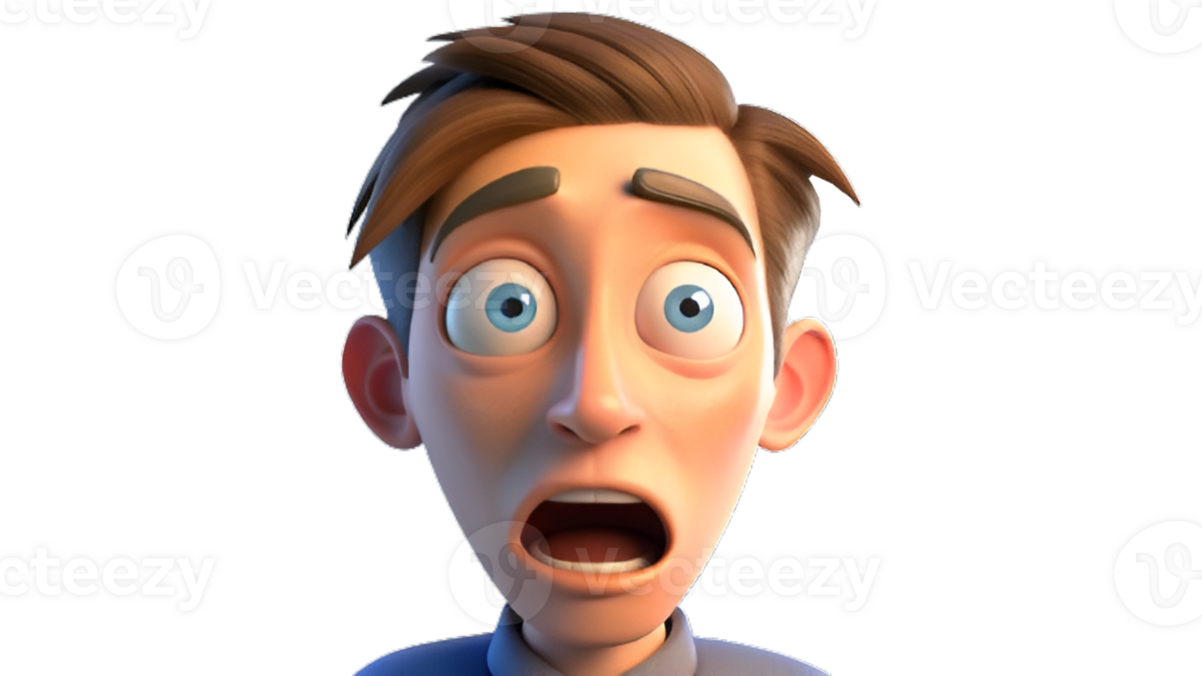 Shocked scared amazed cartoon character adult man male guy person portrait in 3d style design png