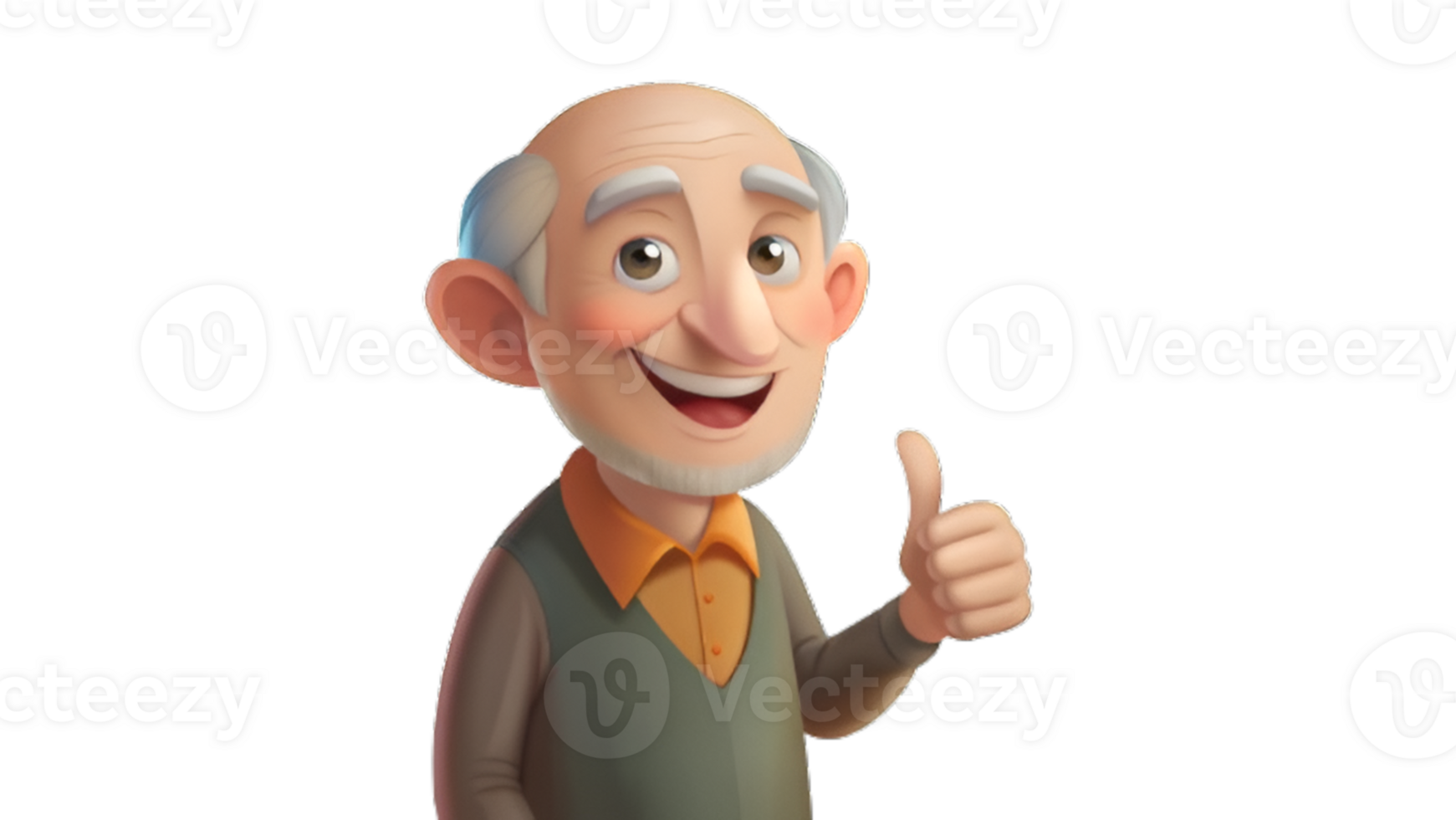 Happy smiling cartoon character old senior elder mature man grandfather person showing thumb up gesture in 3d style design png