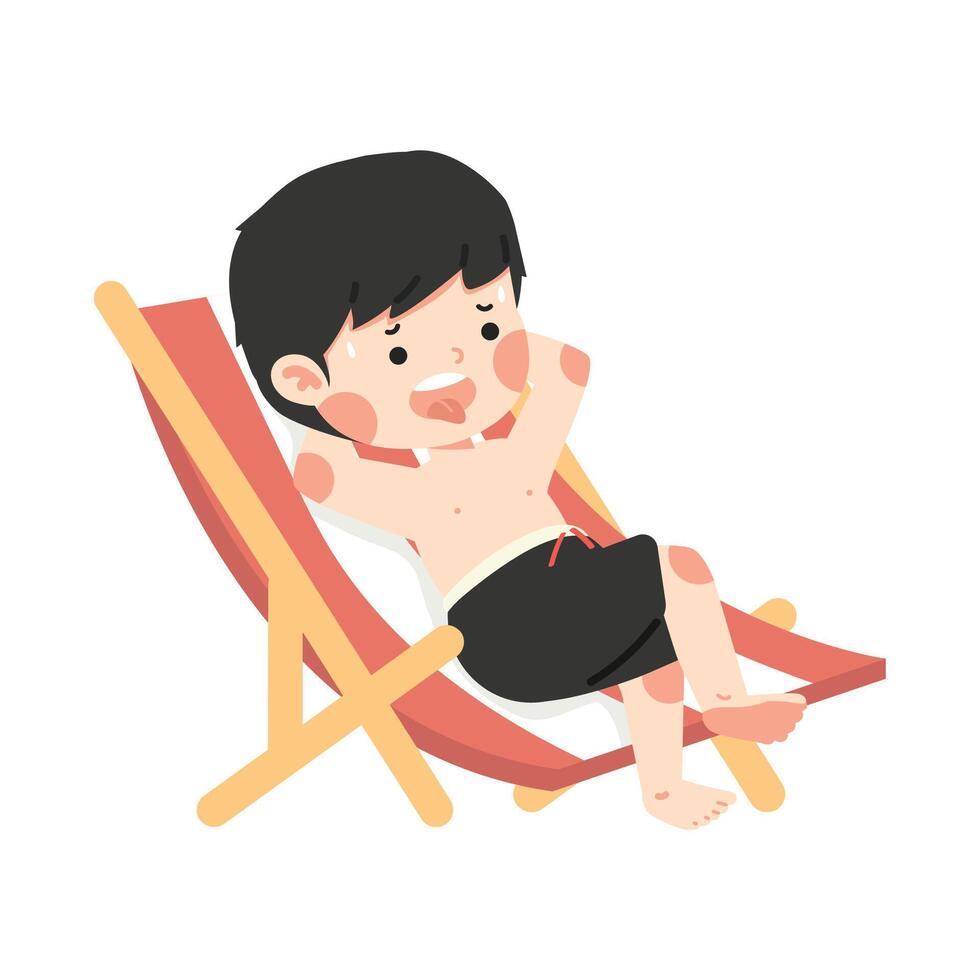 cartoon boy is sweating in hot weather vector