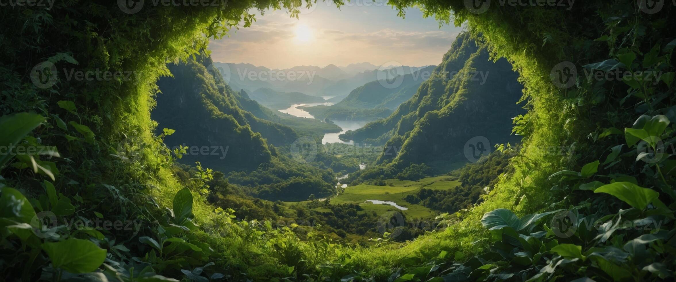 Go green ecology concept illustration on circle decoration frame Awareness to save world environment. photo