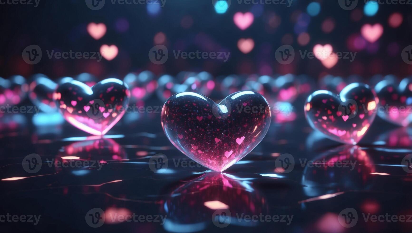 Futuristic Minimal Design Holographic Hearts Floating in a Sleek Virtual Space. photo