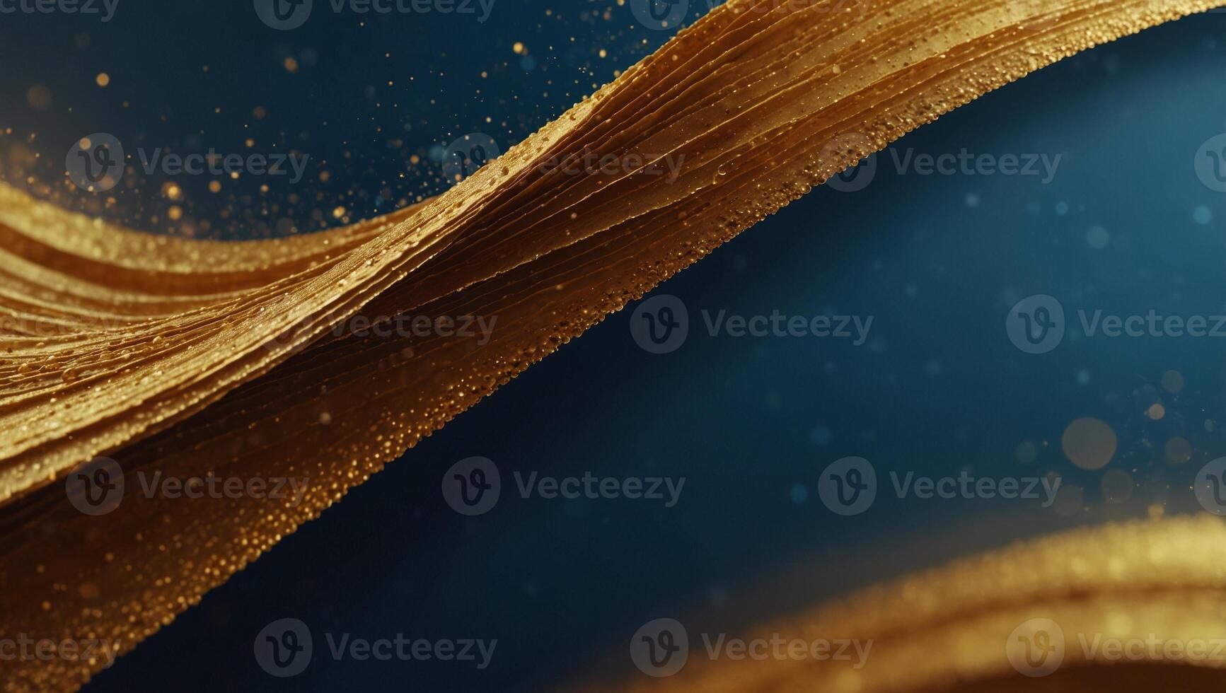 Golden abstract layers banner on blue background with ample space for adding text. photo