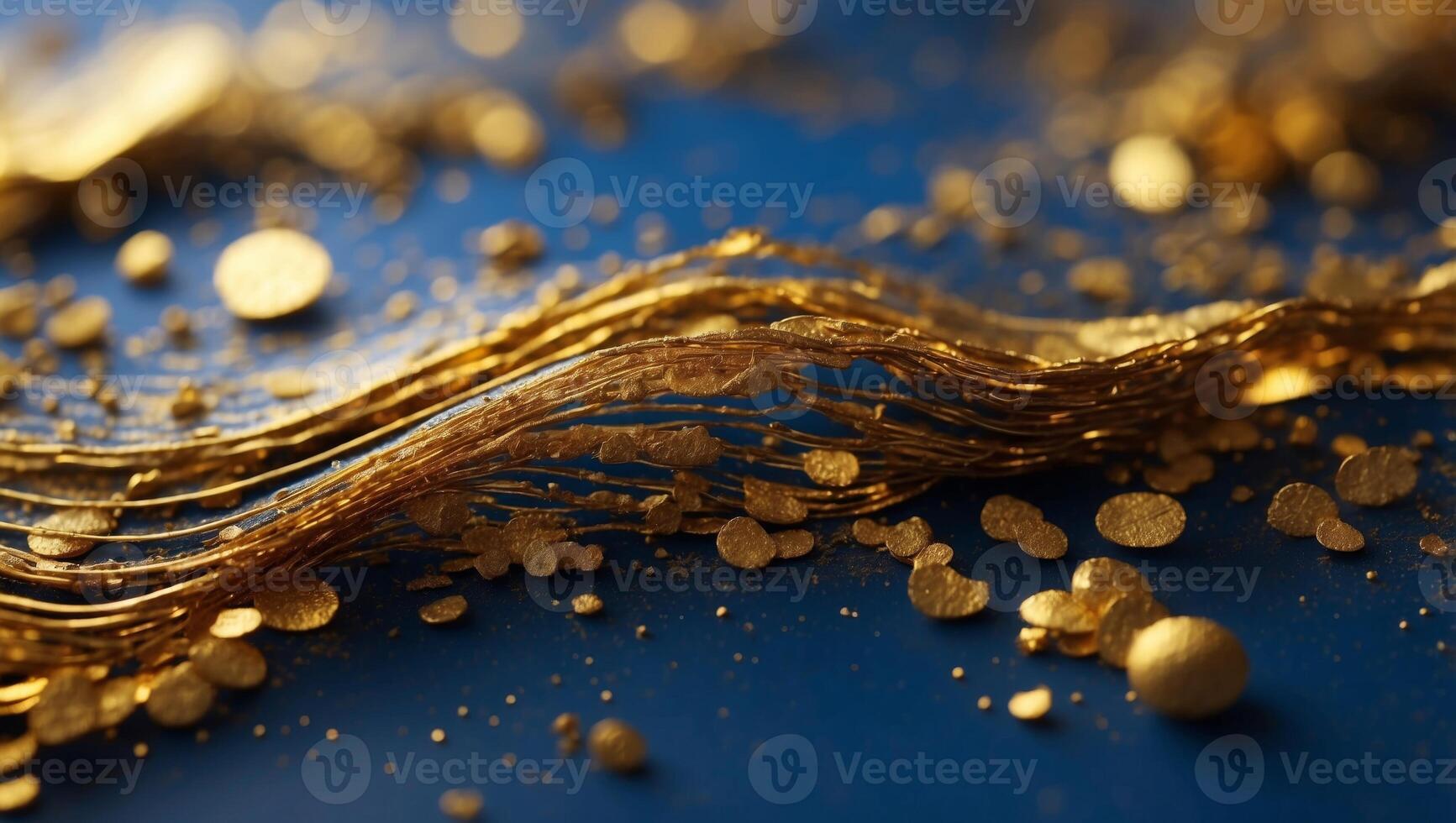 Golden abstract layers on blue background for creative banner with ample copy space. photo