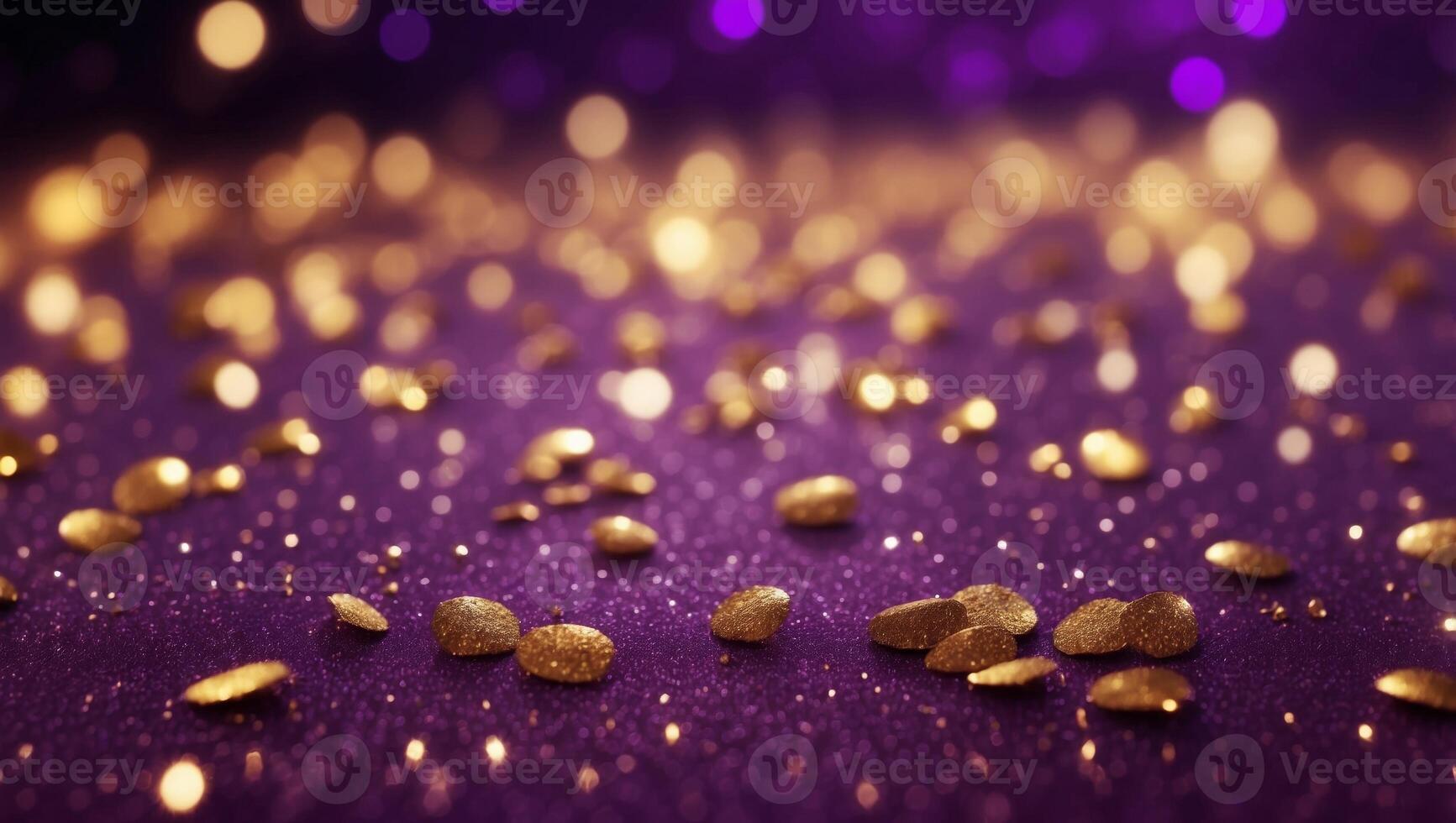 Gorgeous purple violet and gold glitter bokeh background with a captivating shining texture. photo