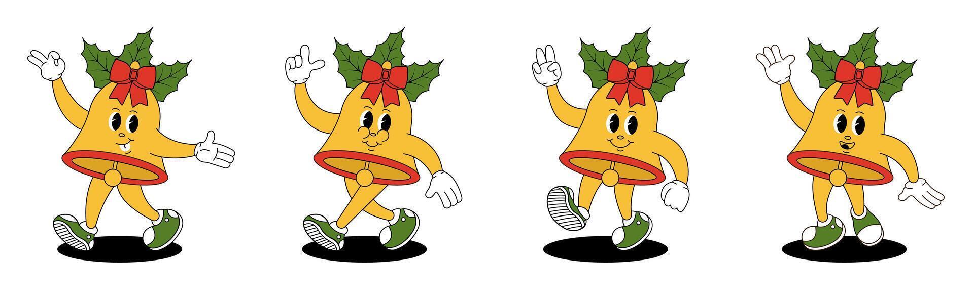 Groovy retro Christmas bell. Christmas characters in groovy style. vector