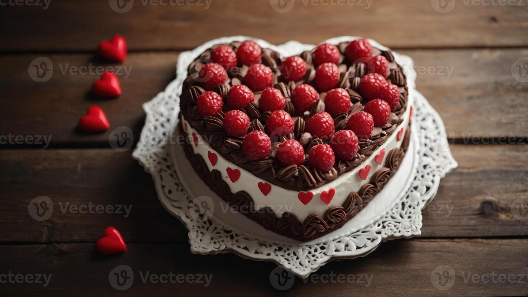 Heart shaped cake for Valentine's Day or mother's day on wooden background. photo
