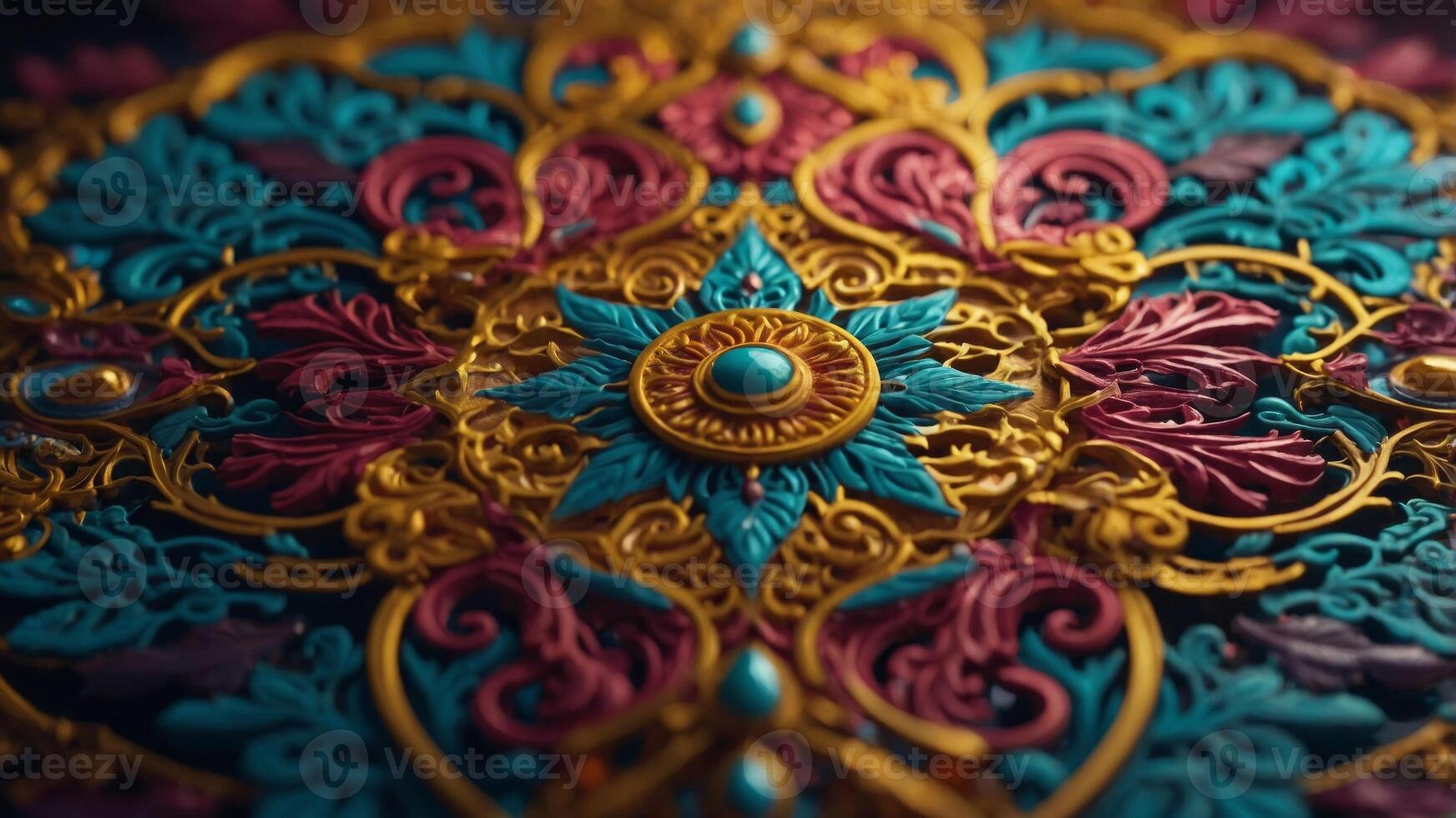 Intricate designs enveloping a burst of colors, each element enhancing the other's beauty in a mesmerizing and visually stunning shot. photo