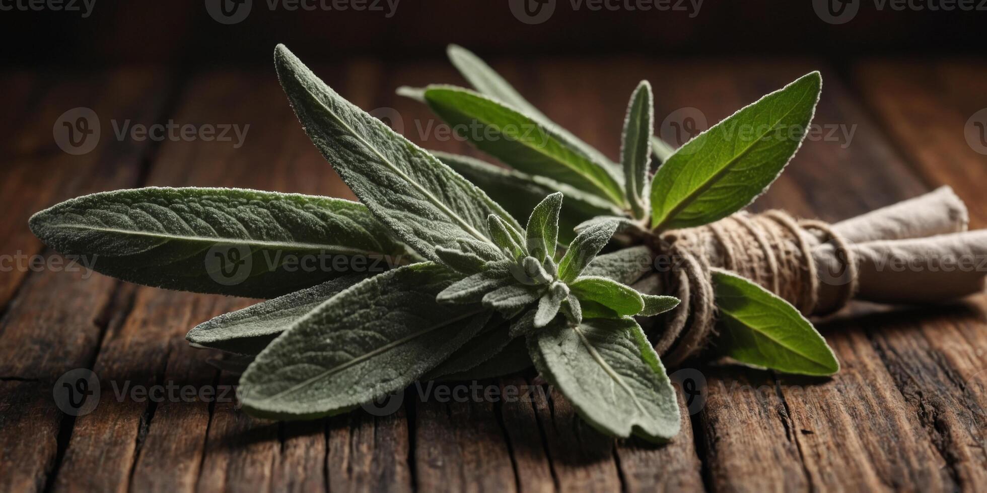Healthy Organic Sage on a Wooden Background. photo