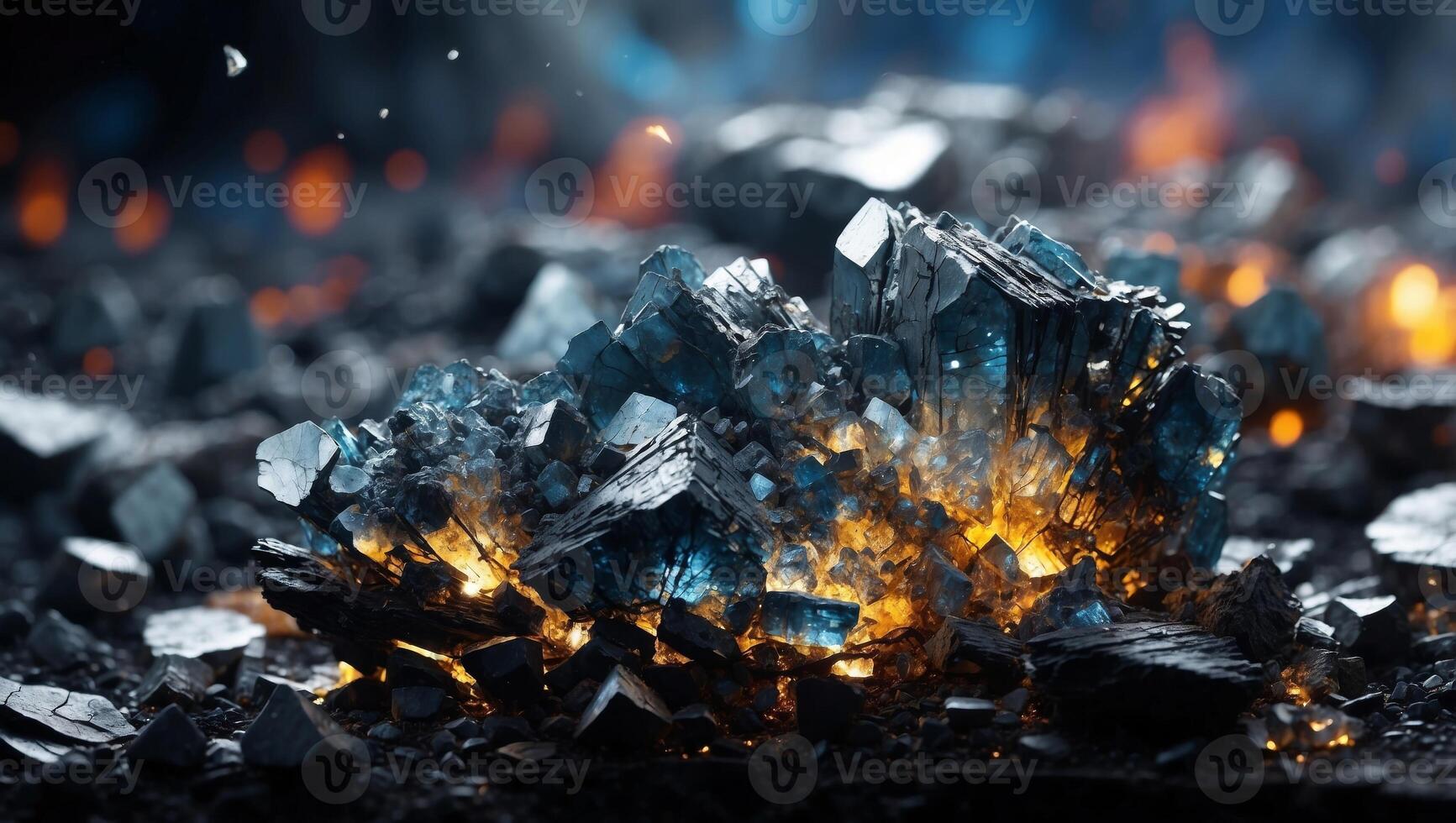 Galena Mineral CloseUp A Striking Double Exposure Silhouette and Lead Ore Deposit. photo