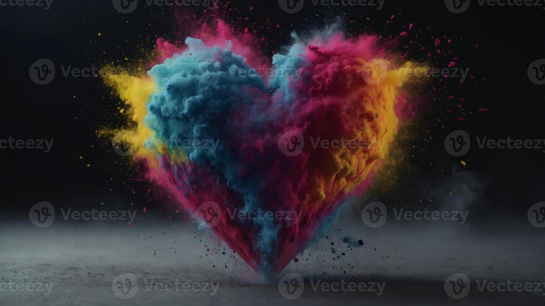 Heart made of multi-colored powder symbolizing the beauty and energy of love on Valentine's Day. photo