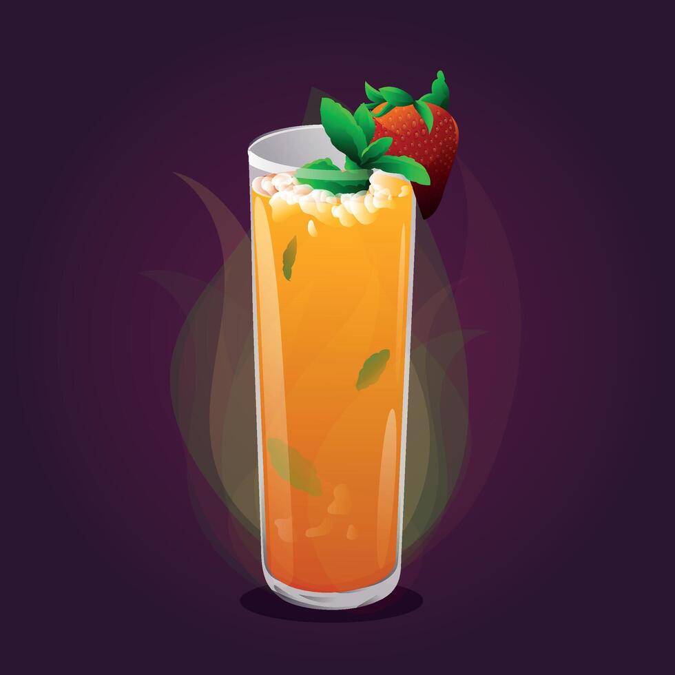 Refreshing tropical cocktail drink with orange, strawberries and mint vector