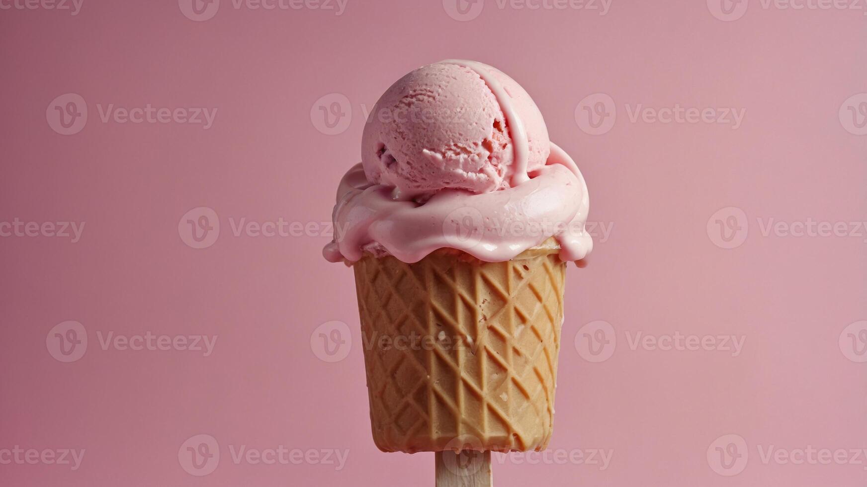 Ice cream popsicle in pastel pink on paper duotone background Minimal summer concept Flat lay. photo