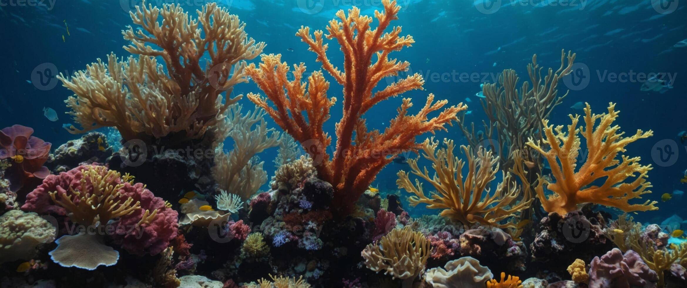 Marine aquarium flora, coral reef underwater seaweeds, ocean plants. photo