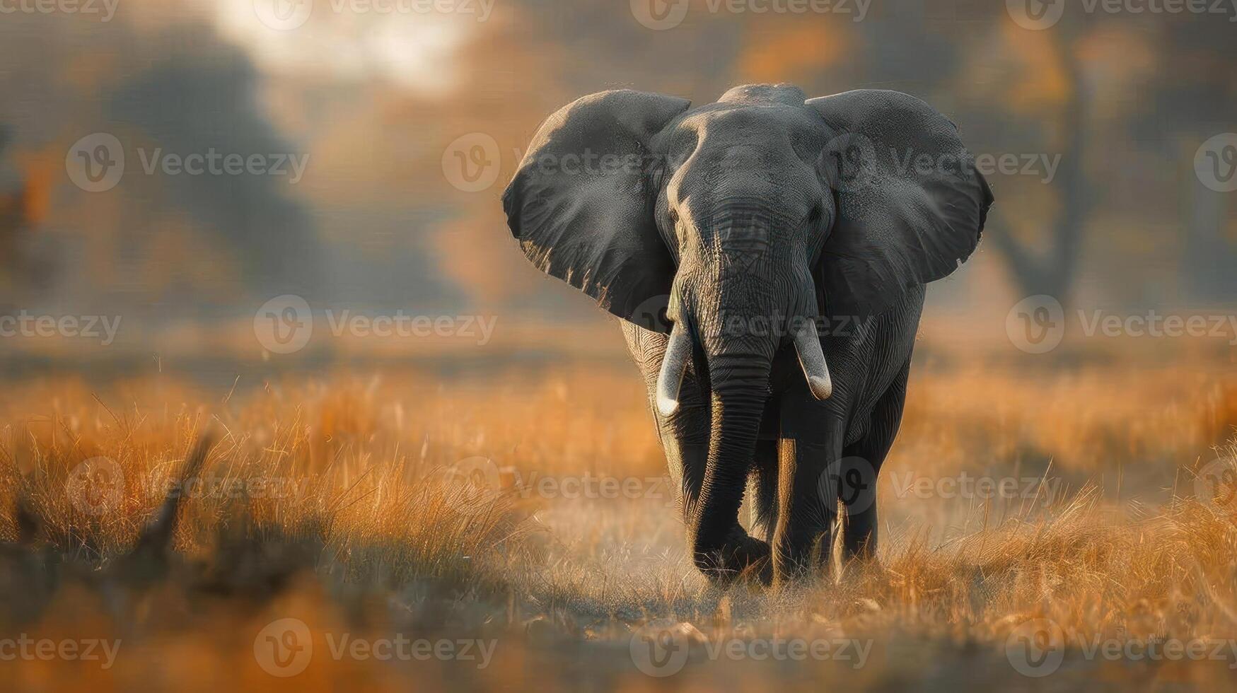 a large elephant walking through a field of tall grass photo