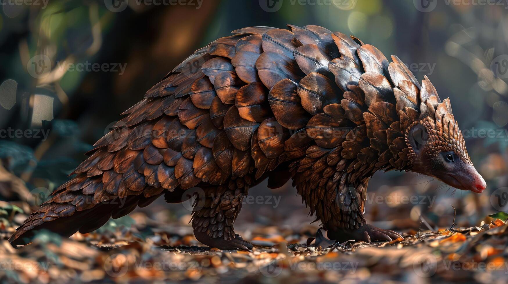araffe walking in the woods with its head down photo