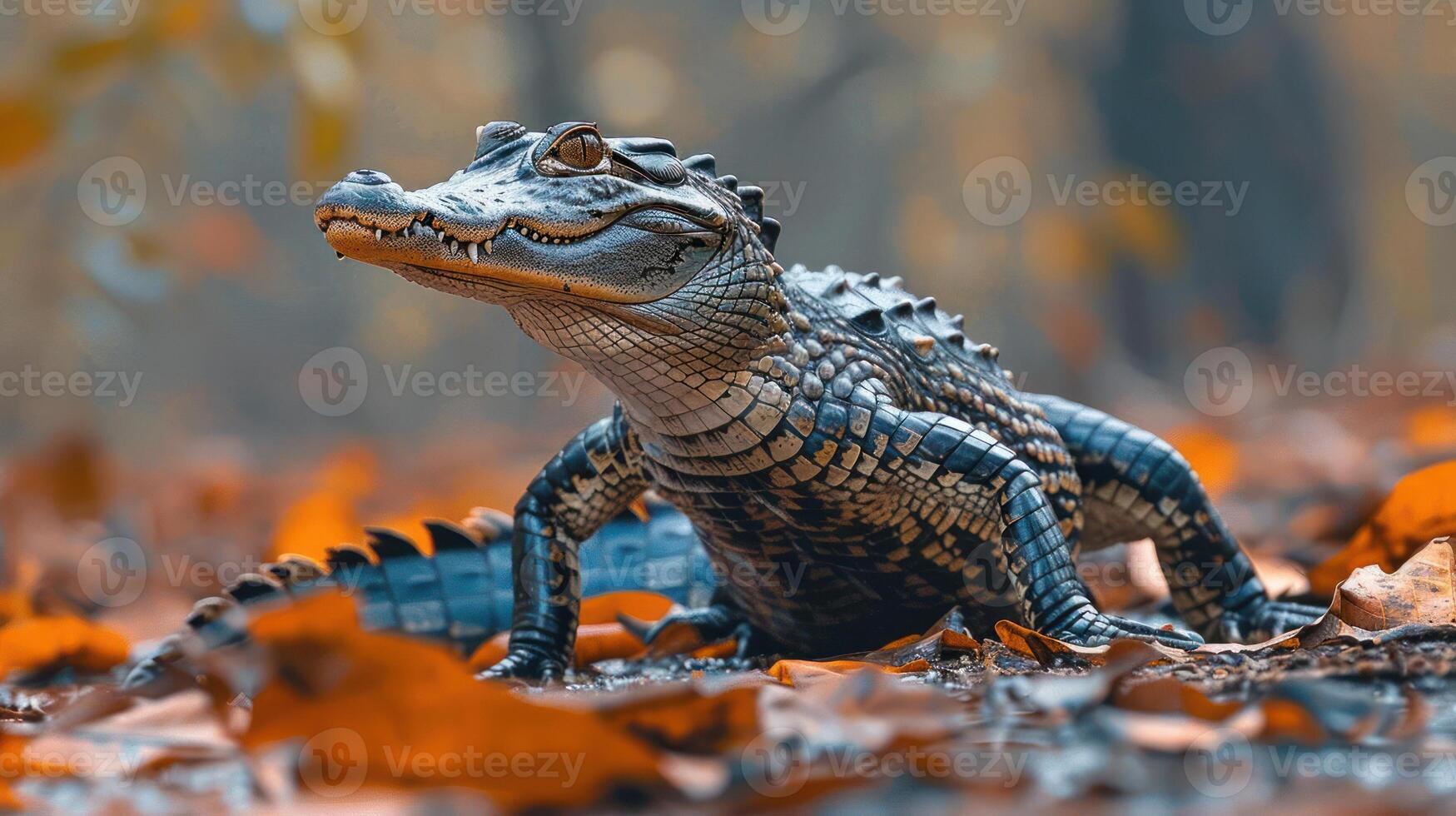 a small alligator that is sitting on the ground photo