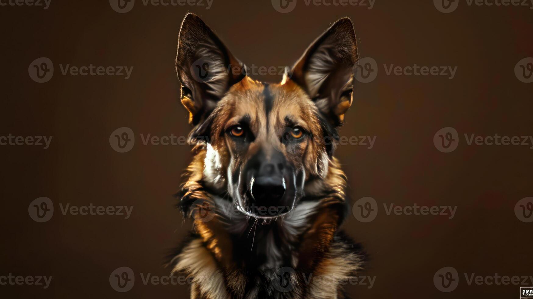 a close up of a dog's face on a brown background photo