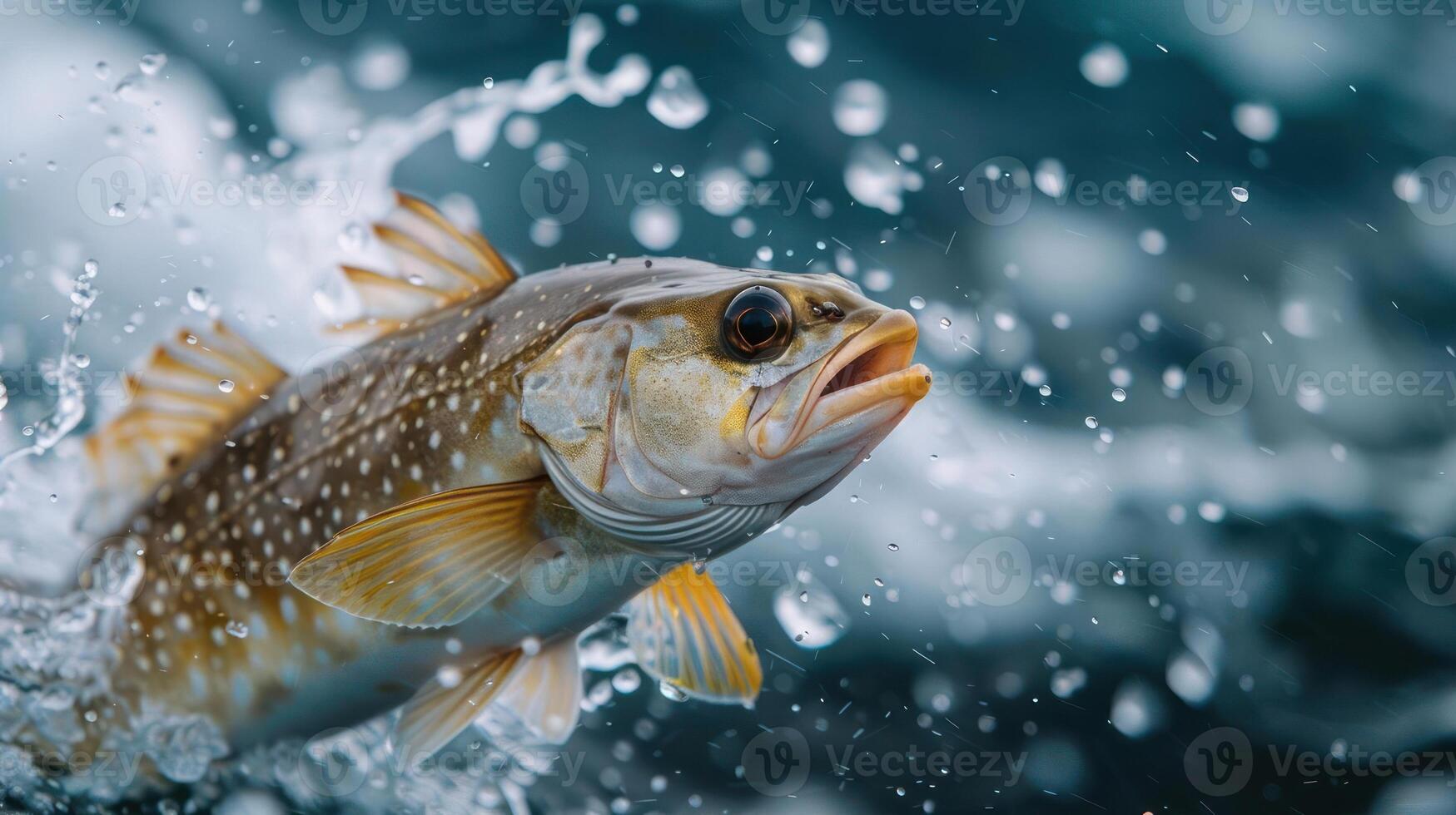 A pufferfish jumping out of the water with a splash. photo