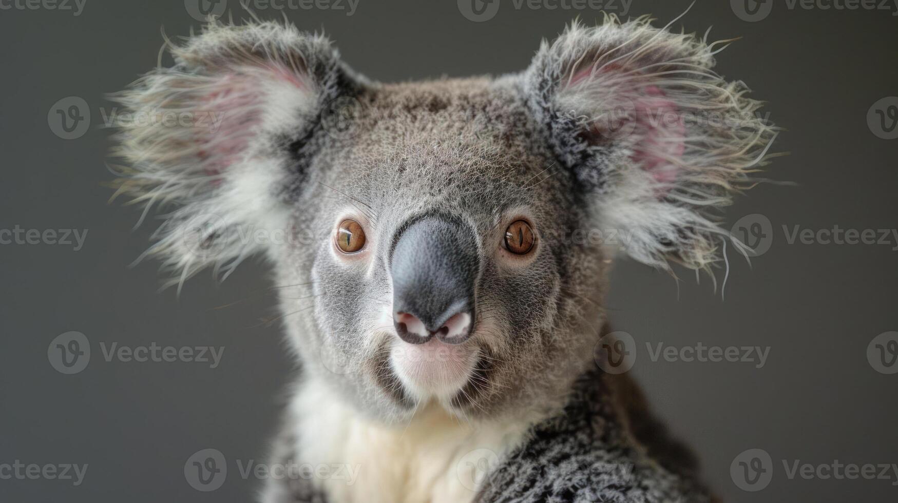 A koala gazes at the camera with an expression of concern or anticipation. photo