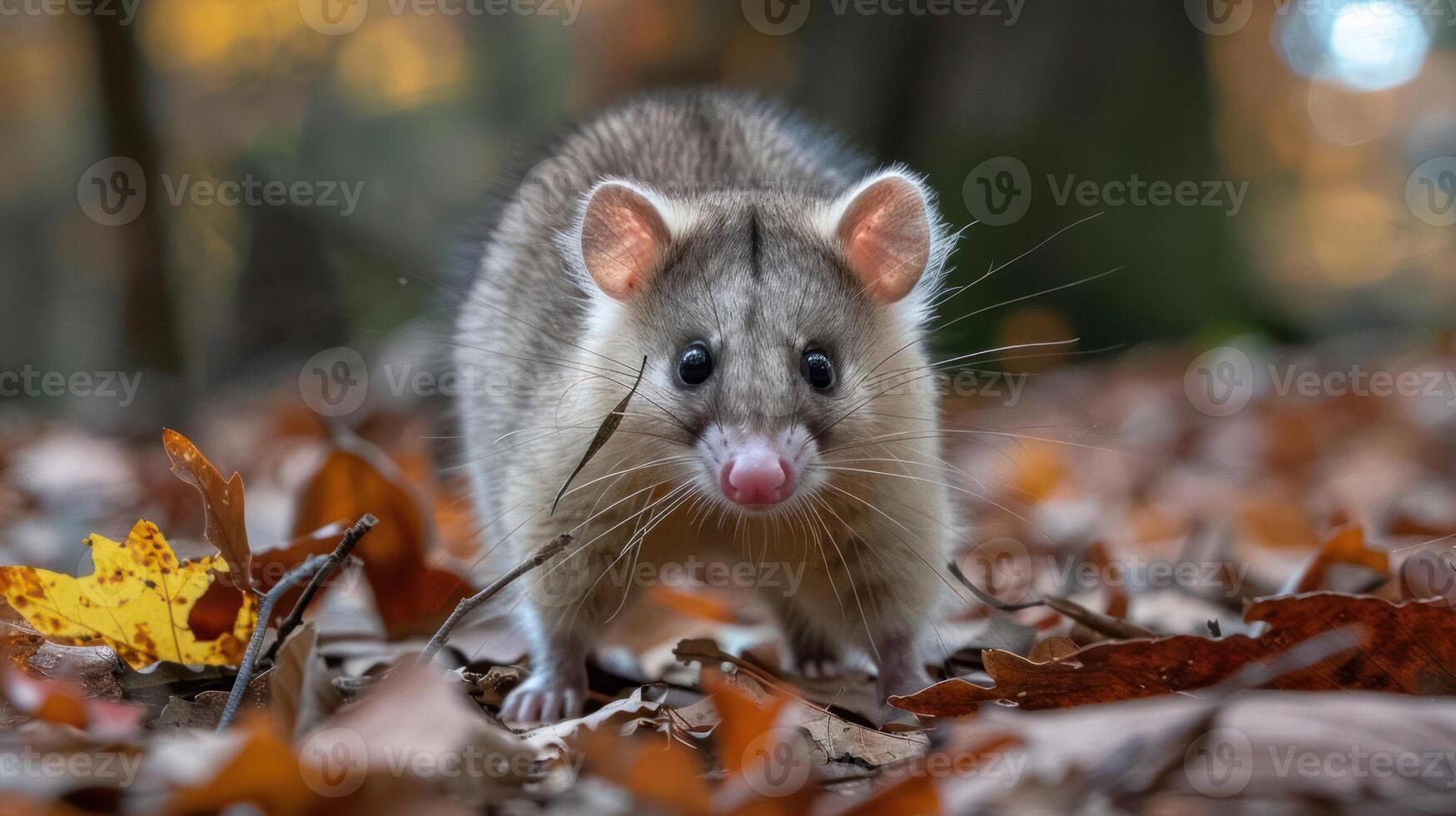 Cute rat on fallen leaves photo