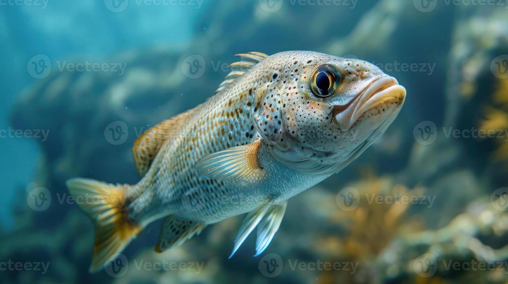 A vibrant pufferfish swimming in the ocean photo