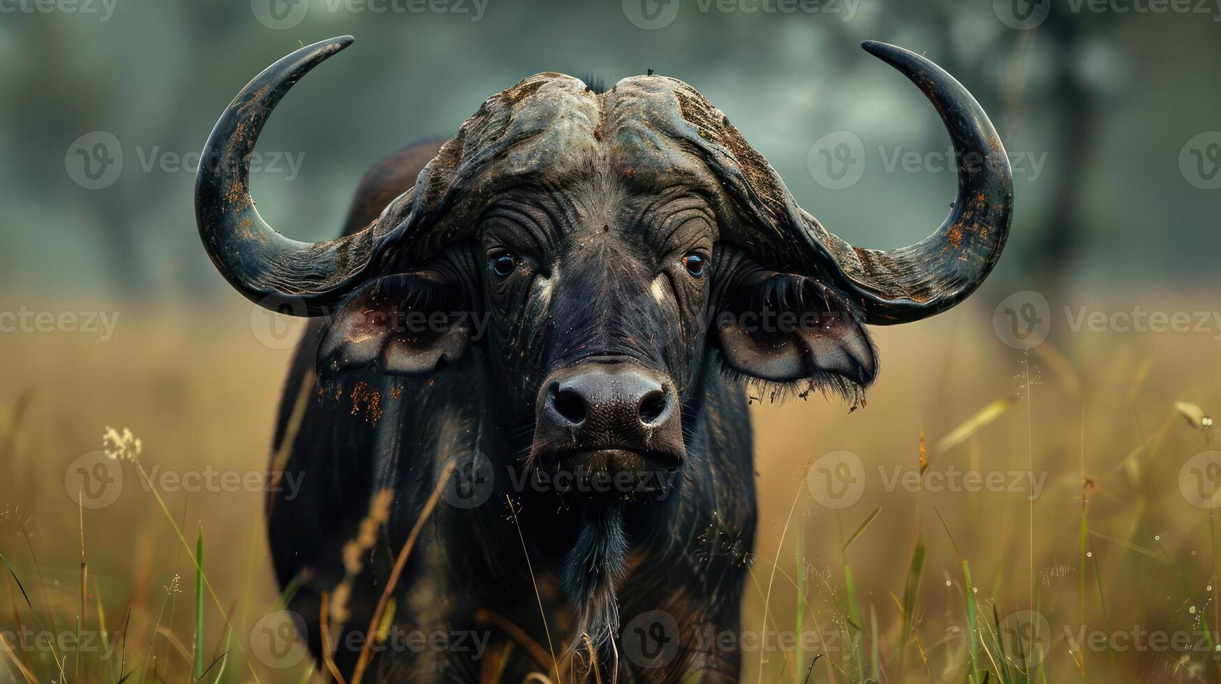A portrait of a majestic African Wild Bull in its natural habitat, photo