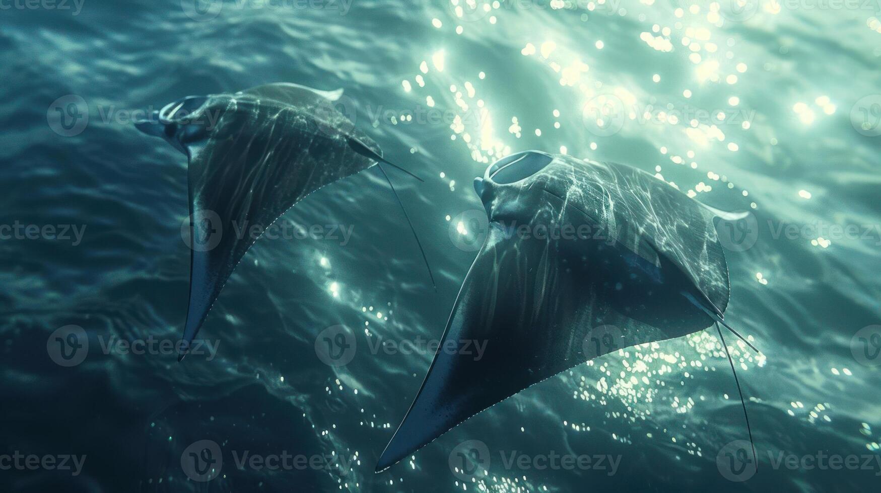 Stingrays and fish in the ocean. photo