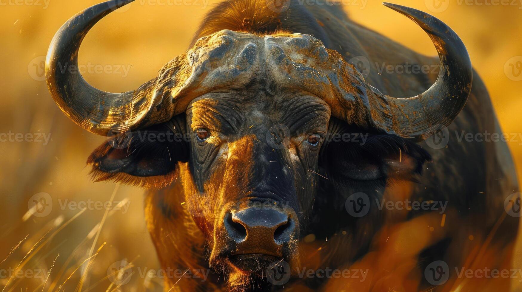 A wildebeest bull standing in the savannah. photo