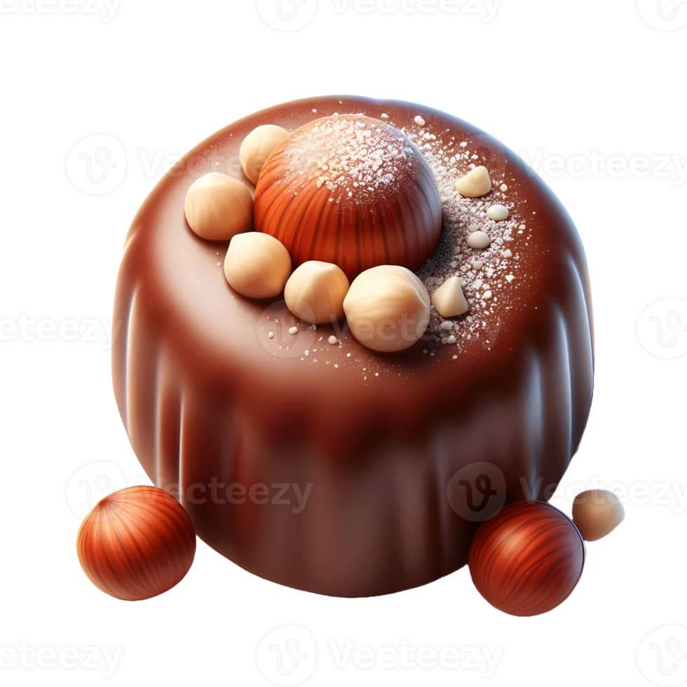 Chocolate and hazelnuts isolated on transparent background png