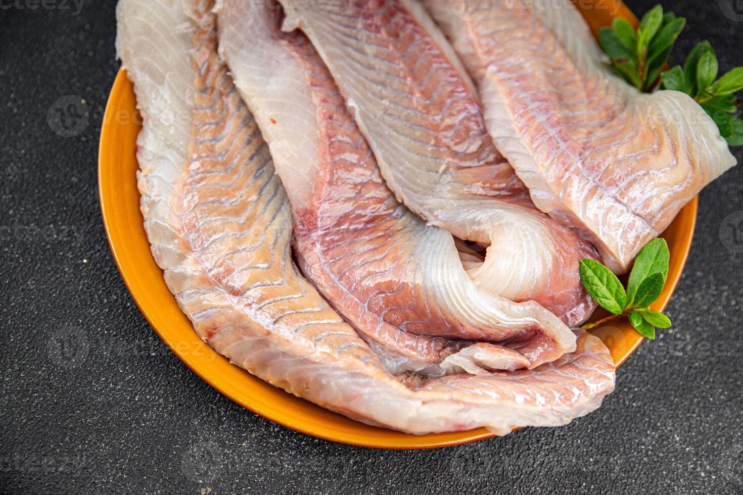 fillet raw white fish cod or halibut fresh meal food snack on the table copy space food background rustic top view photo