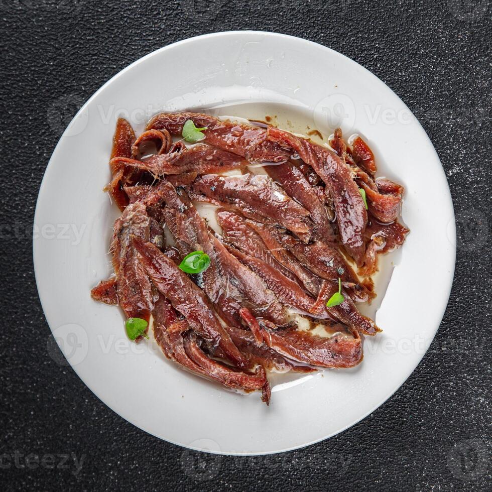 anchovies canned fish in oil fresh and tasty seafood meal food snack on the table copy space food photo