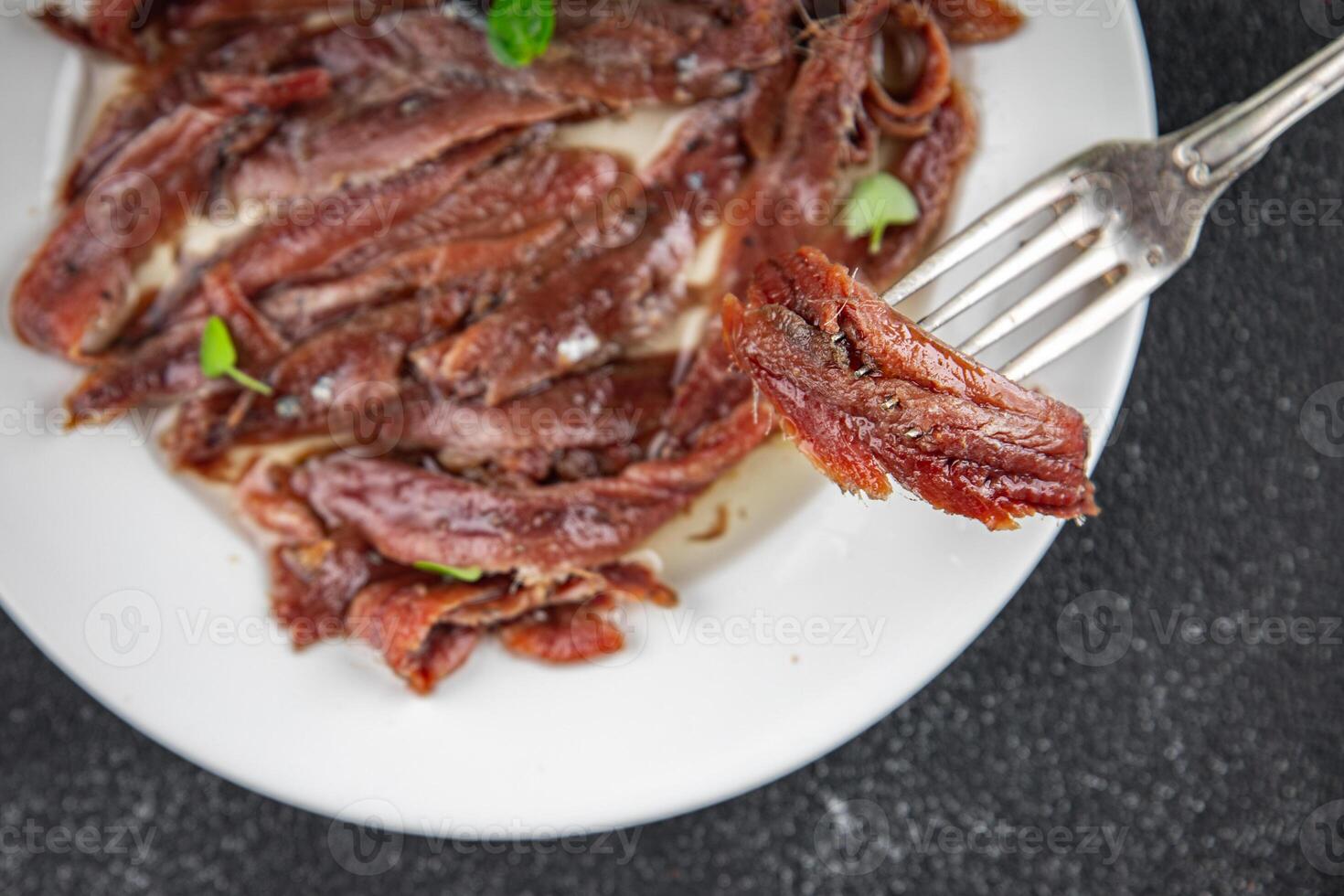 anchovies canned fish in oil fresh and tasty seafood meal food snack on the table copy space food photo